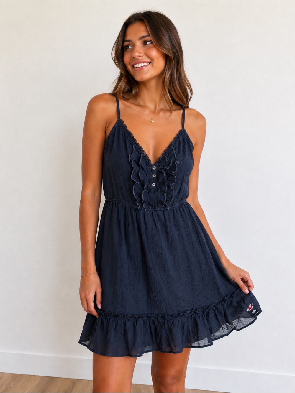 Hollister Navy Blue Ruffle Racerback Mini Dress Size Small